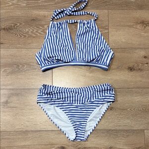 Time and Tru White and Blue Striped Swim Bottoms